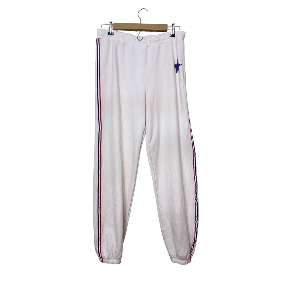 Sundry White French Terry Joggers Side Stripe Star Graphic‎ Sweatpants XL NEW